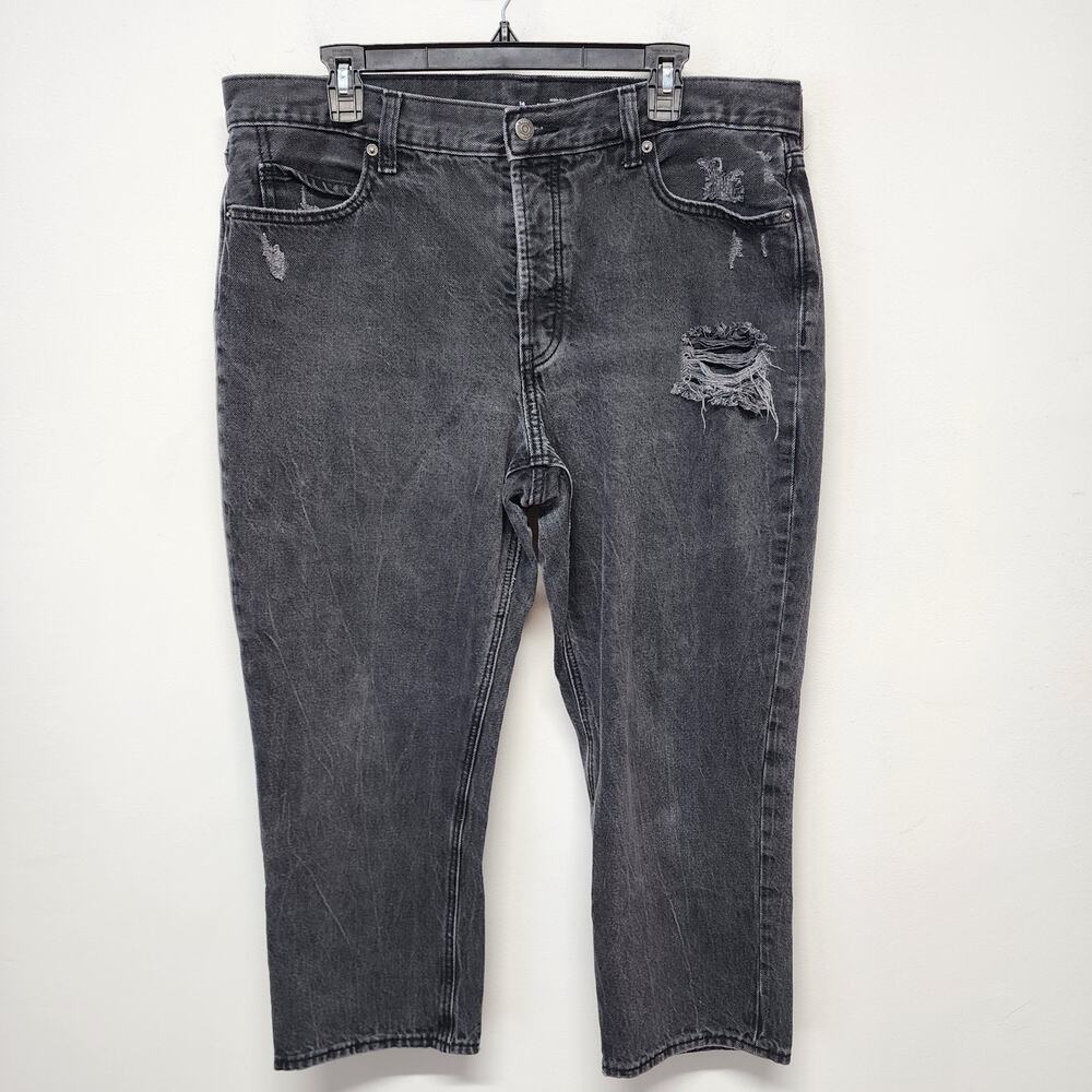 Old Navy Womens High Rise Slouchy Straight Jeans Size 14 Black Crop Distressed